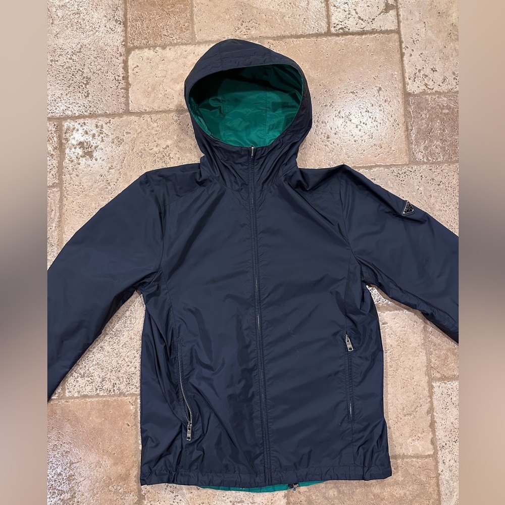 Prada Nylon Triangle Logo Reversible Navy / Green Zip Windbreaker Jacket - Picture 4 of 16
